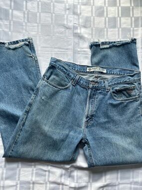 Harley Davidson Lightly Distressed Straight Leg Blue Jeans